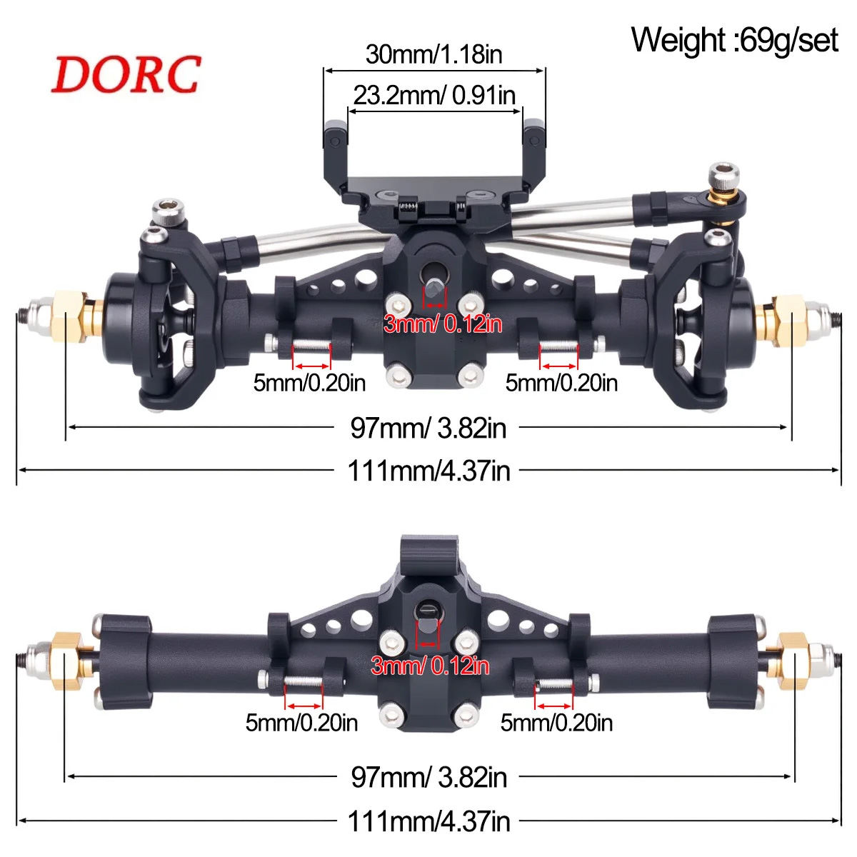 Rc Hobby Factory - SCX24 1/24用プラスチック製アクスルセット（サーボマウント付き）– グラディエーター ブロンコ C10パーツ用フロント・リアアクスルセット