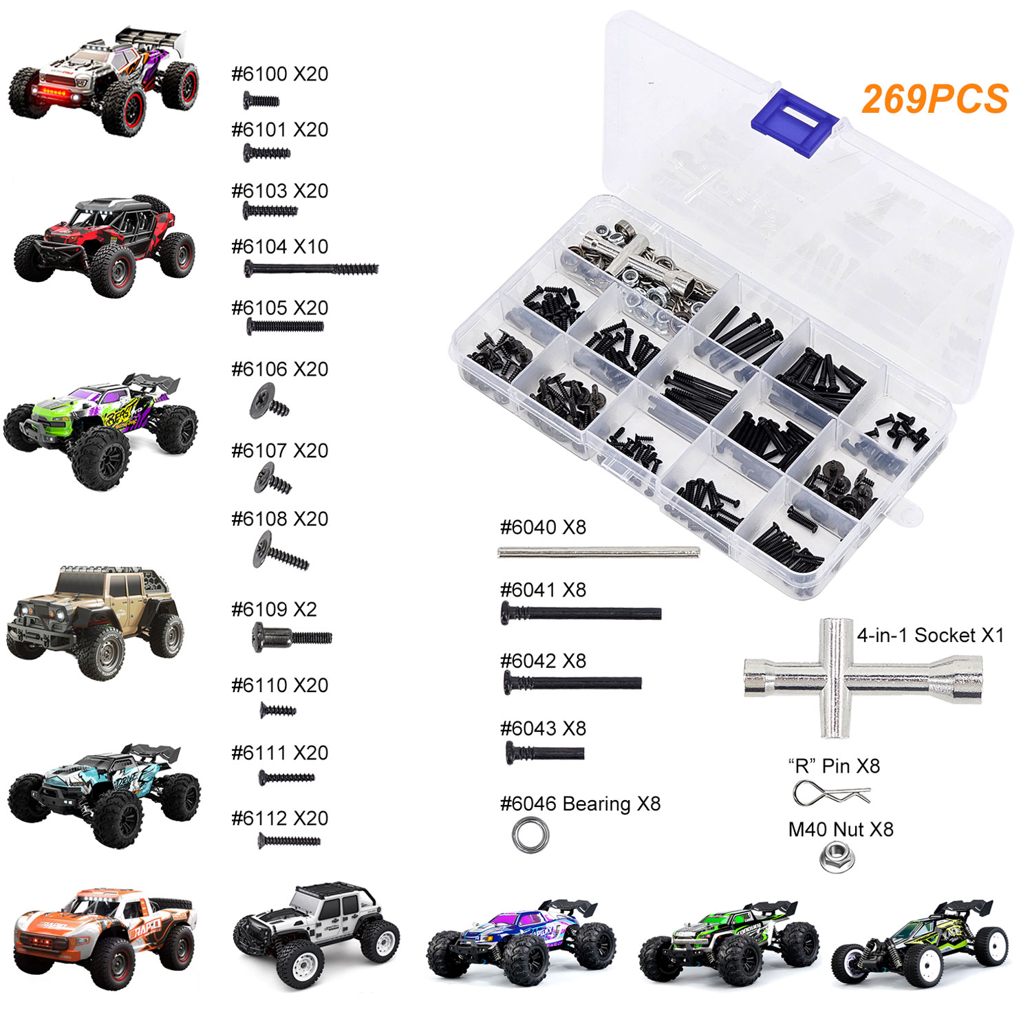 Rc Hobby Nut - SCY 269 ピース RC カーツールキット ネジ、ピン、ベアリング、ナット、ボディクリップ付き