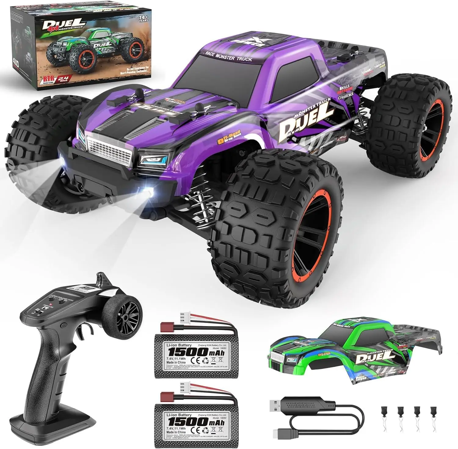 Rc Truck Monster - 1:14 RCトラック、大人向け高速リモートコントロールカー | 時速39キロの高速RCカー。 4WDホビーモンスタートラック +2つの砲弾
