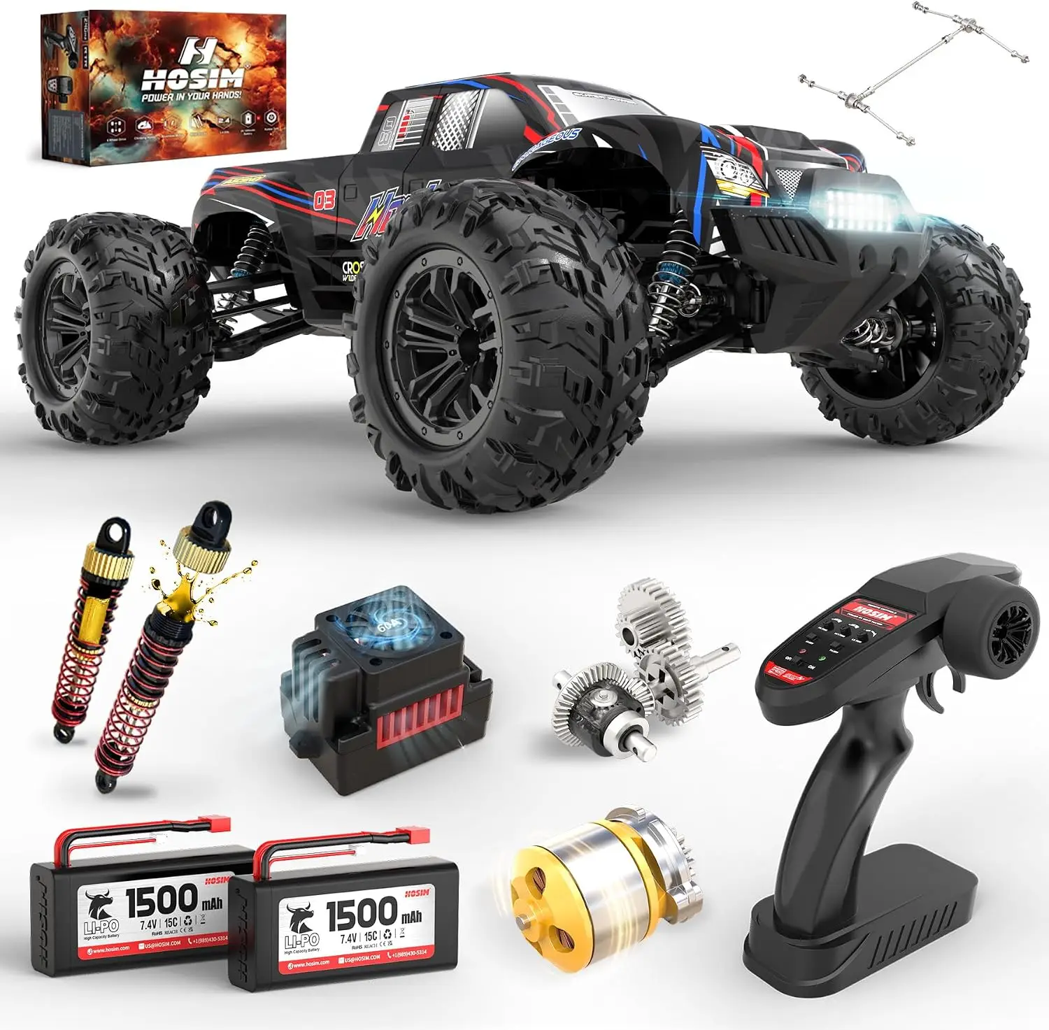 Rc Truck Monster - 大人と男の子向けの1:10スケールブラシレスRCカー、時速60km以上の大型リモートコントロールカー、4WDオフロードモンスタートラック、40分以上のプレイ時間、防水仕様