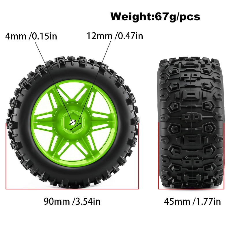 4 個 RC モンスタートラックホイールタイヤ 90*45  - Rc Truck Monster のレビューと価格