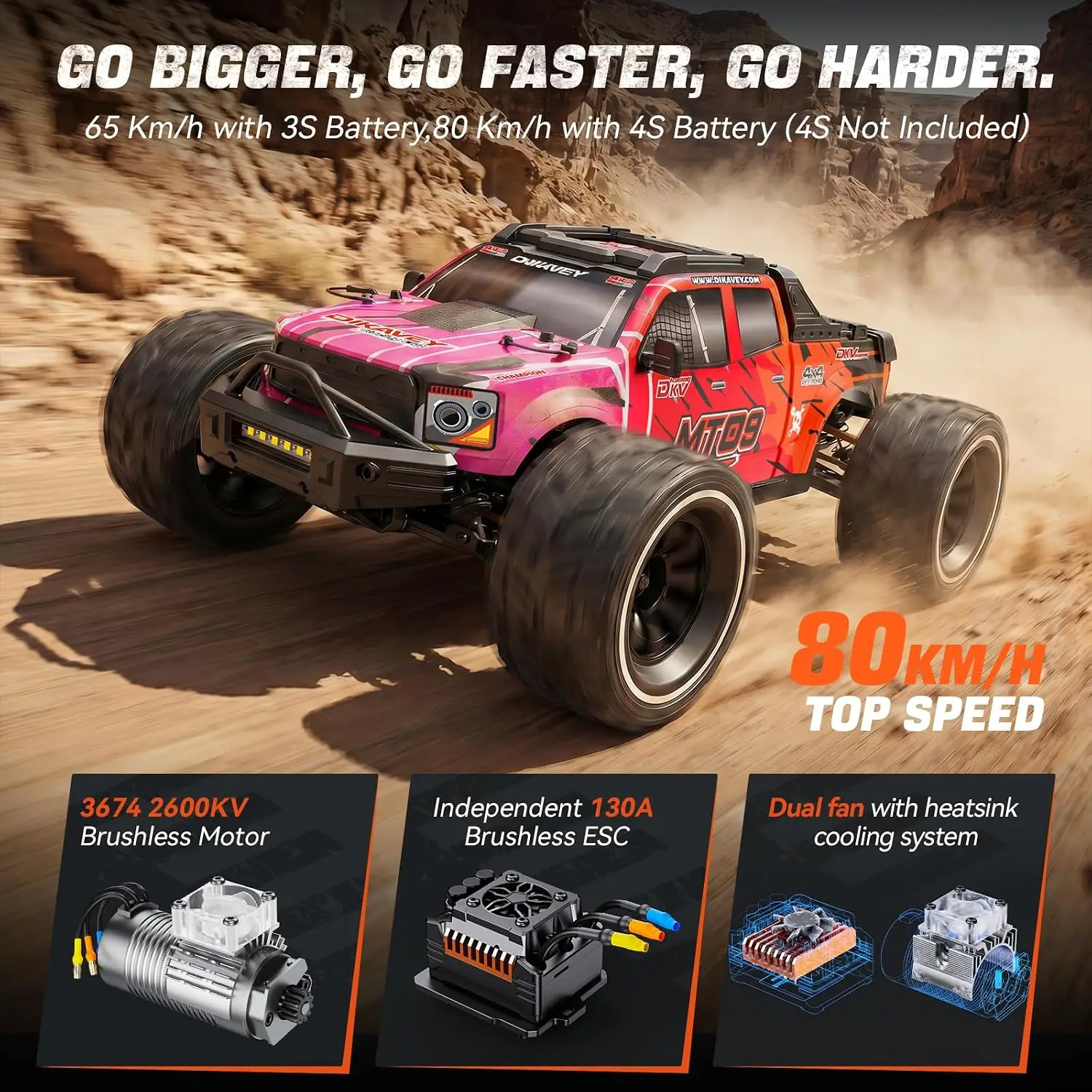 MT09 1/9 4WD ブラシレスRCモンスタートラック、 - Rc Truck Monster のレビューと価格